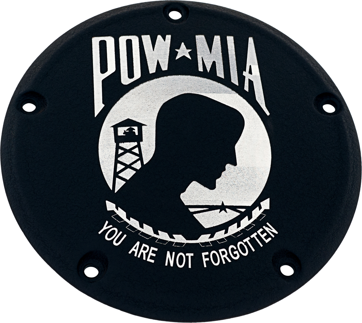 Custom Engraving 7 M8 Flt/Flh Derby Cover Pow-Mia Black