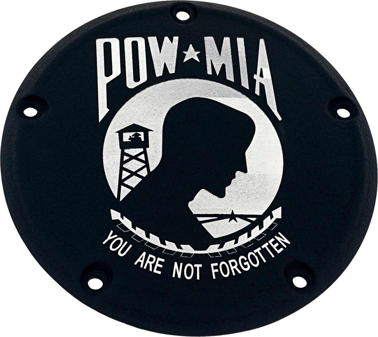 Custom Engraving 6 M8 Softail Derby Cover Pow-Mia Black