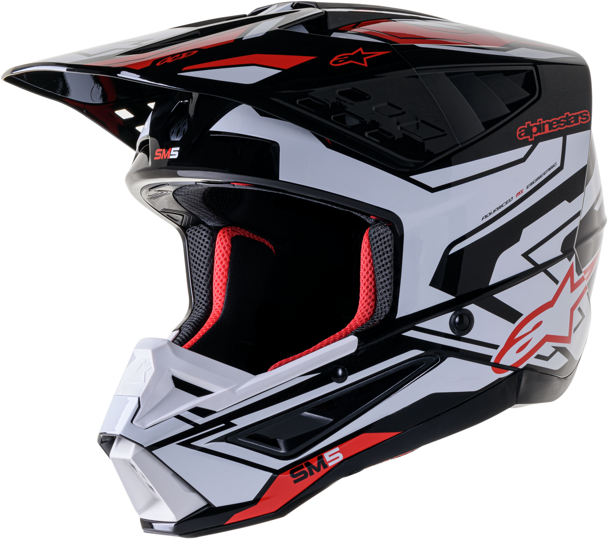 Alpinestars S-M5 Action 2 Helmet Blk/Wht/Brt Rd Glossy Md