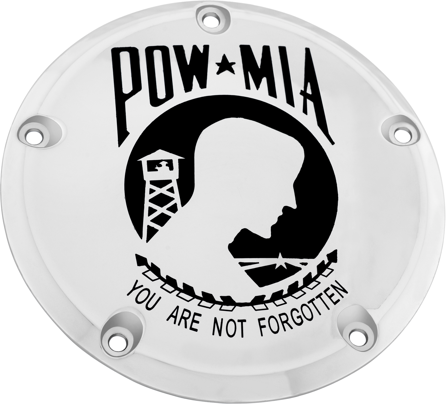 Custom Engraving 7 M8 Flt/Flh Derby Cover Pow-Mia Chrome