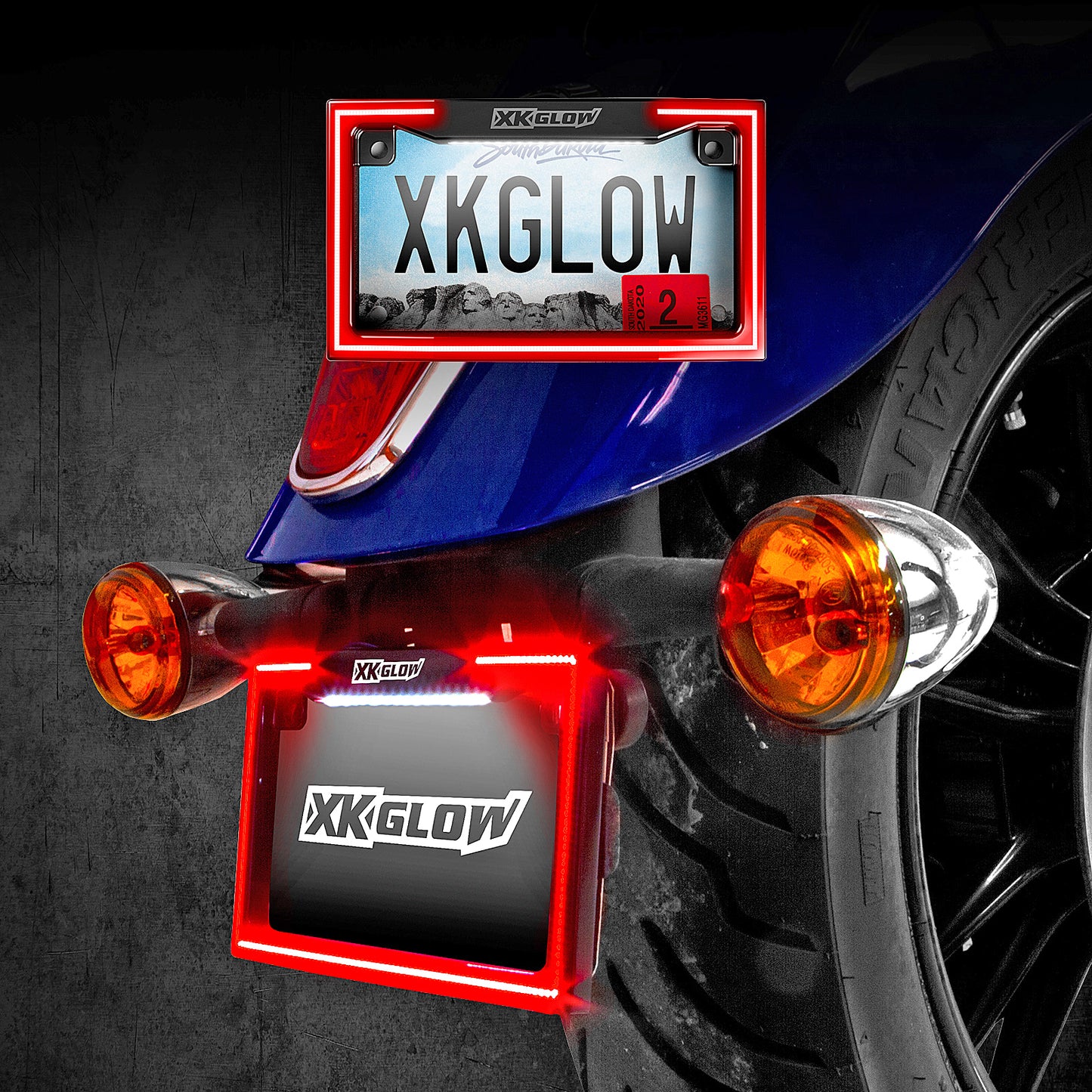 Xk Glow Motorcycle LED License Plate Frame w/Running Turn & Brake