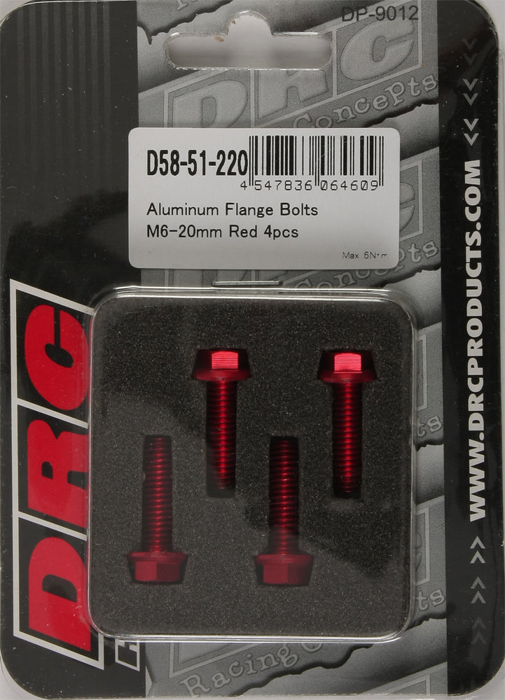 Drc Aluminum Flange Bolts Red M6X20Mm 4/Pk