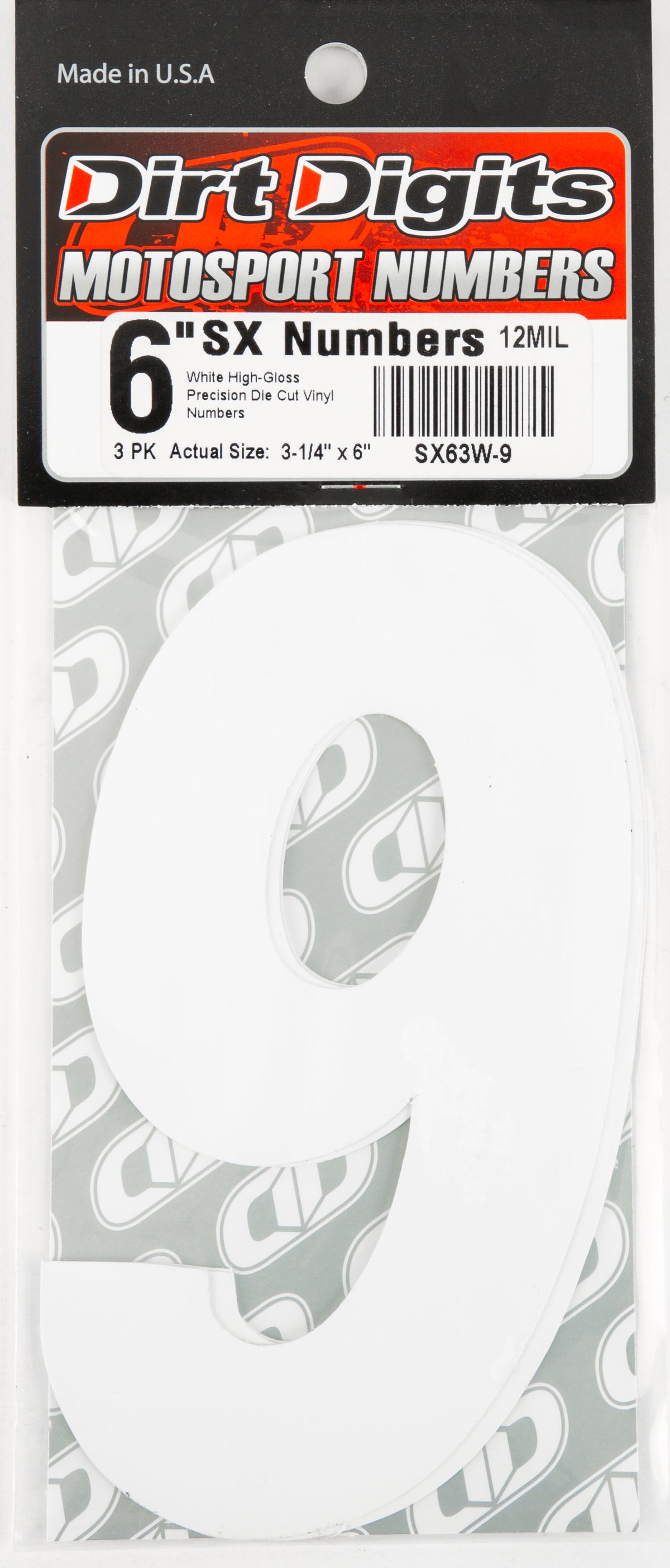 Dirt Digits #9 6" White Super X Digits 3/Pk