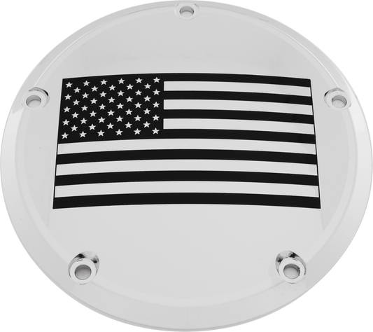 Custom Engraving 7   M8 Flt/Flh Derby Cover American Flag Chrome