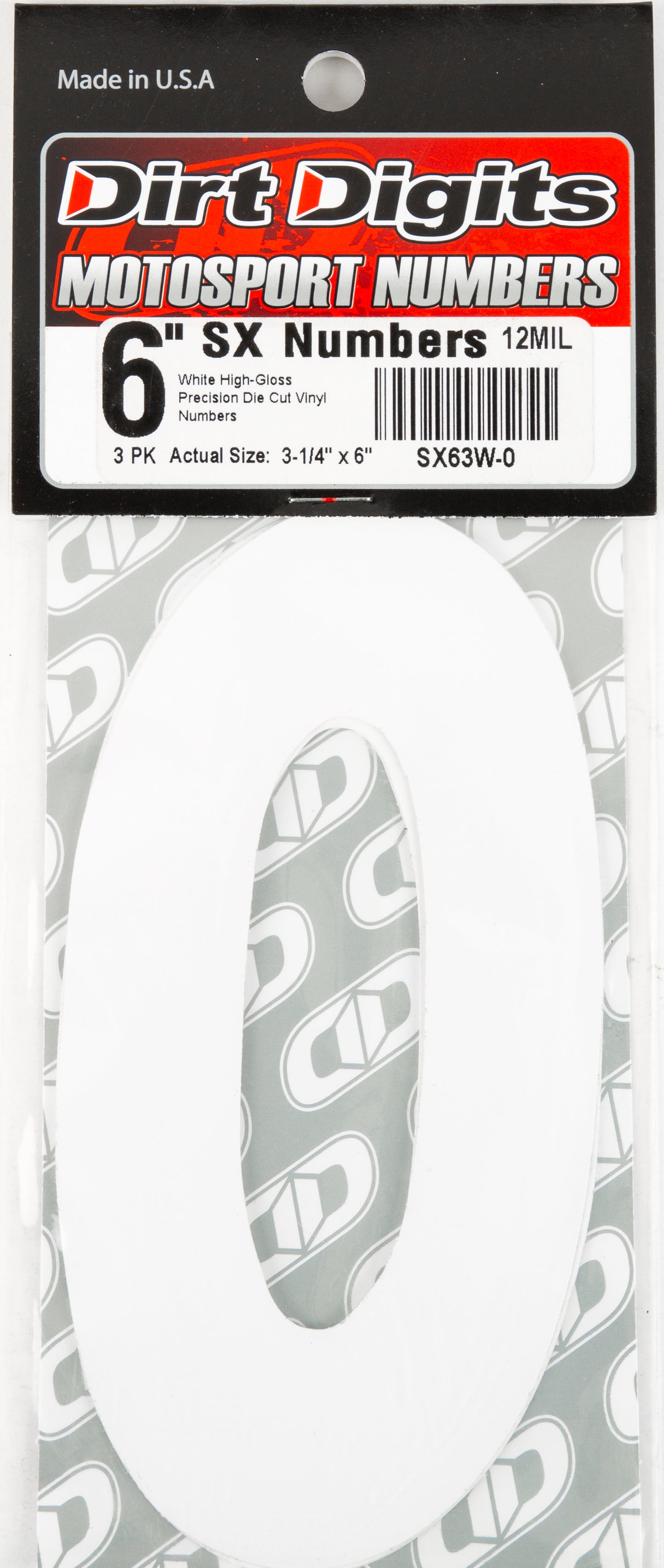 Dirt Digits #0 6" White Super X Digits 3/Pk