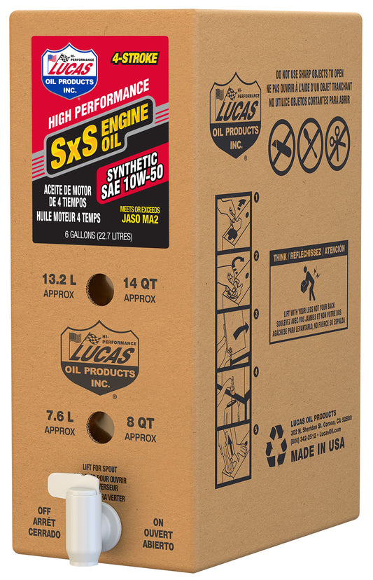 Lucas Sxs Synthetic Engine Oil 10W50 6 Gal Bib