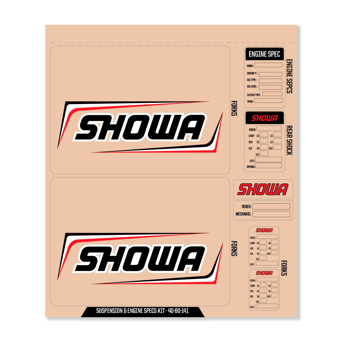 D-Cor Showa Decal Kit Blk Showa Fork/Shock/Eng Spec