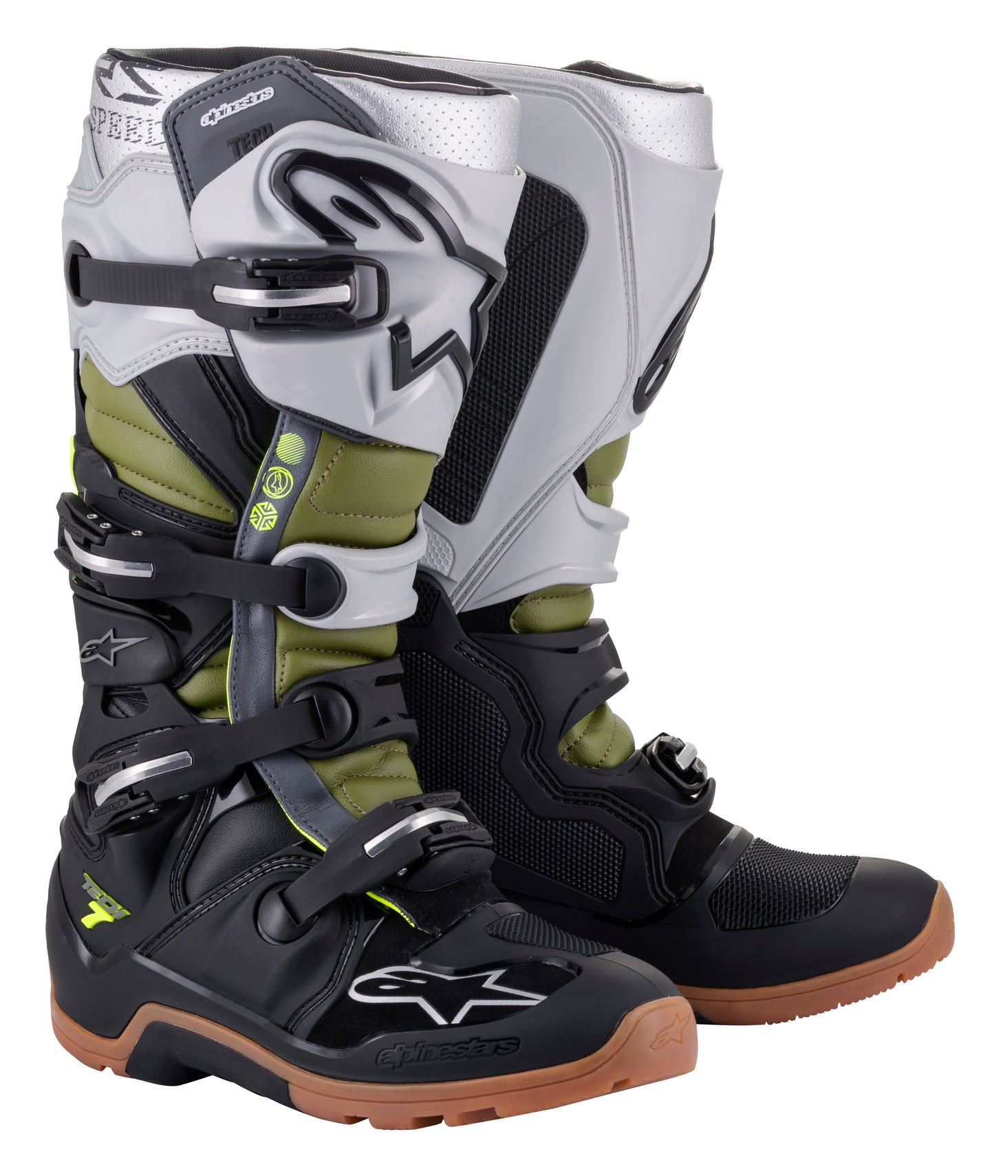 Alpinestars Tech 7 Enduro Boots Blk/Slvr/Mltry Grn Sz 07