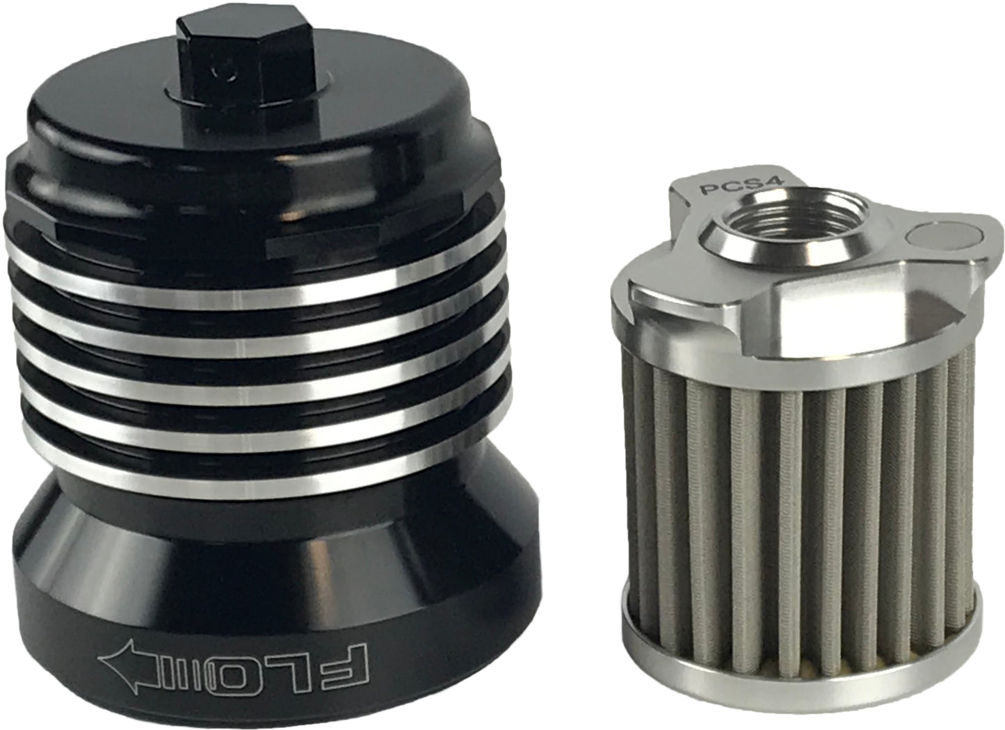 Pcracing Flo Reusuable Oil Filter Black/Polished Fins • #56-7104BP