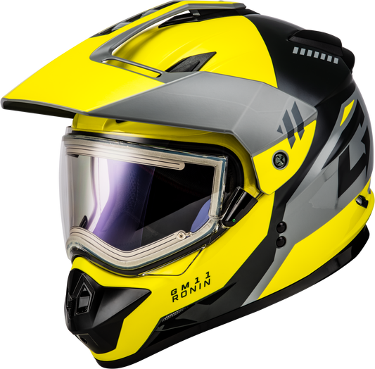 Gmax Gm-11S Ronin Snow Helmet W/ Elec Shld Yellow/Slvr/Grey Sm