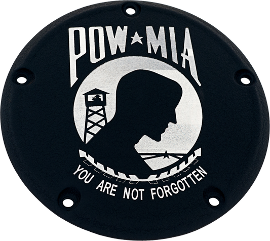 Custom Engraving 7   M8 Flt/Flh Derby Cover Pow-Mia Black