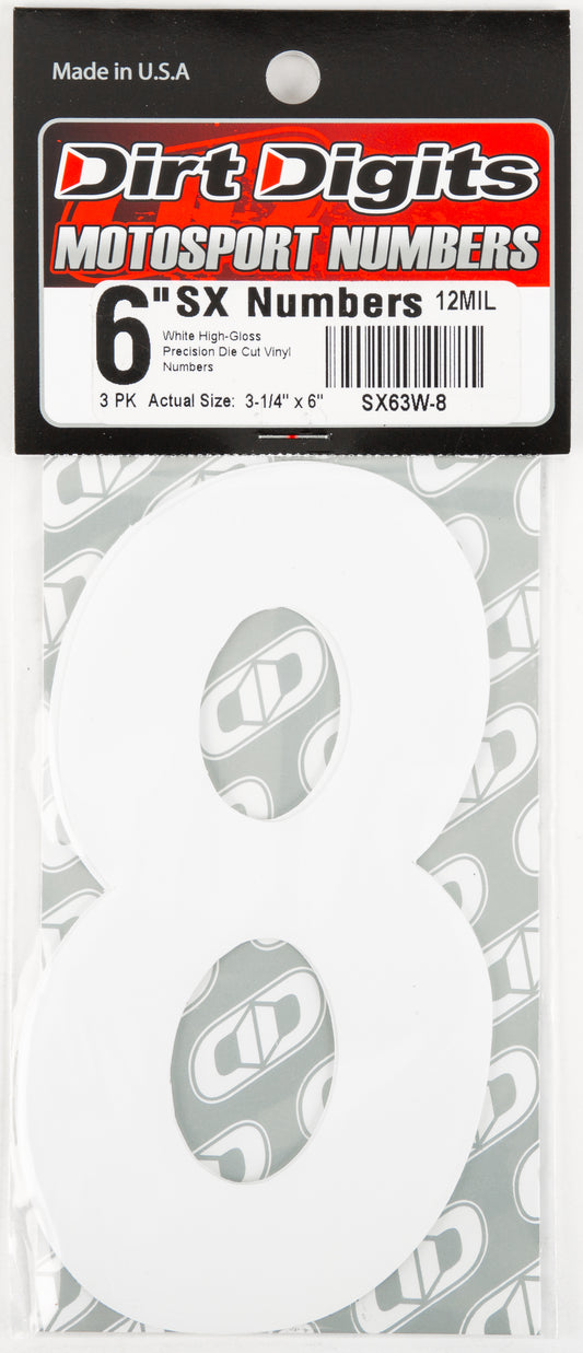 Dirt Digits #8 6" White Super X Digits 3/Pk