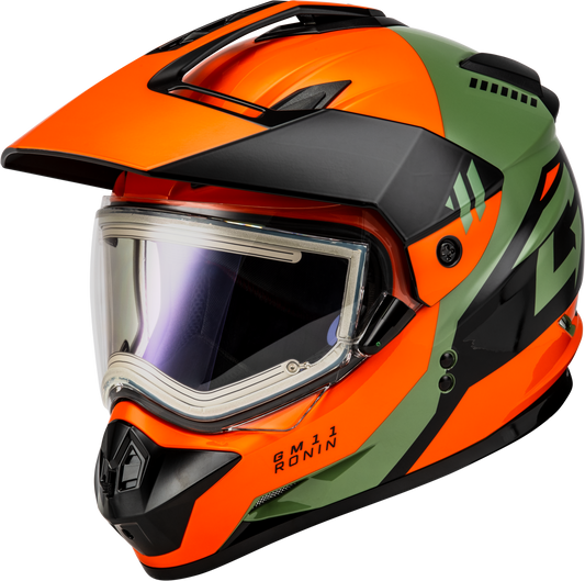 Gmax Gm-11S Ronin Snow Helmet W/ Elec Shld Orange/Green/Black 2