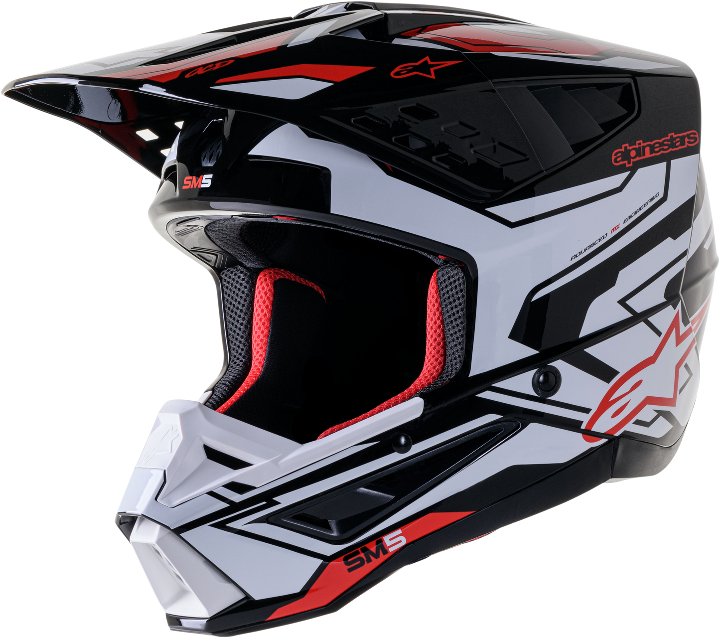 Alpinestars S-M5 Action 2 Helmet Blk/Wht/Brt Rd Glossy Md