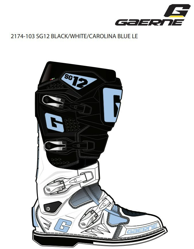 Gaerne Sg12 Le Boots Blk/Wht/Carolina Blue Sz 09