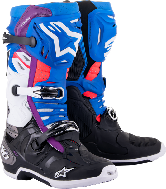 Alpinestars Tech 10 Supervented Boots Blk/Enamel Blu/Pur/Wht Sz 10