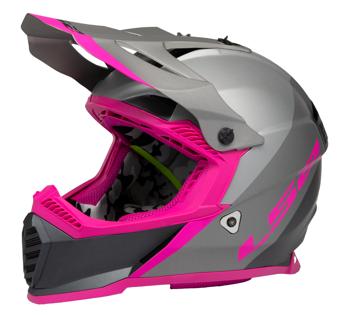 LS2 GATE LAUNCH MX HELMET - GRAY/SILVER/PINK - MOTOCROSS/OFFROAD LARGE
