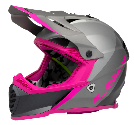 LS2 GATE LAUNCH MX HELMET - GRAY/SILVER/PINK - MOTOCROSS/OFFROAD LARGE