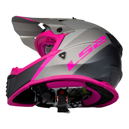 LS2 GATE LAUNCH MX HELMET - GRAY/SILVER/PINK - MOTOCROSS/OFFROAD LARGE