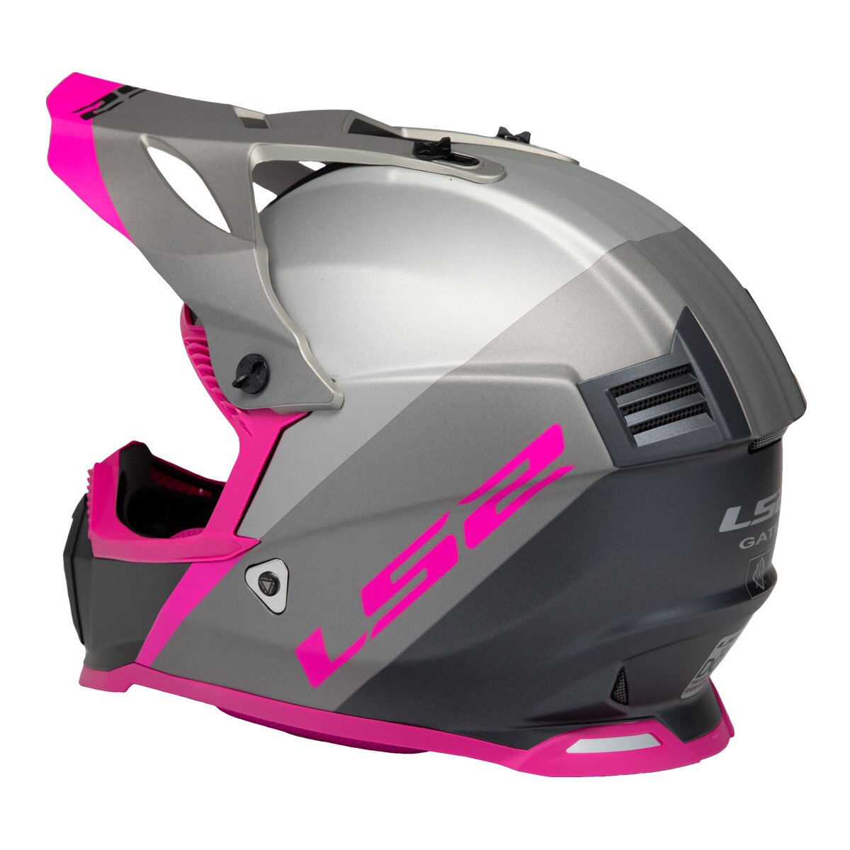 LS2 GATE LAUNCH MX HELMET - GRAY/SILVER/PINK - MOTOCROSS/OFFROAD LARGE