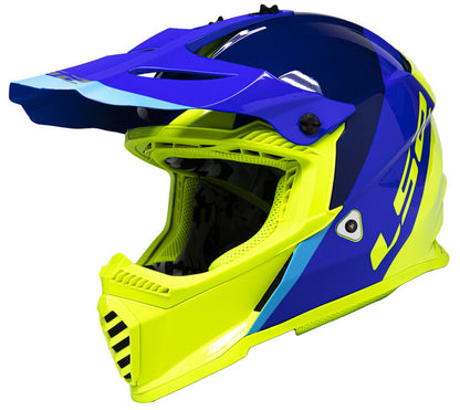 LS2 GATE LAUNCH MX HELMET - GLOSS BLUE/HI-VIZ - MOTOCROSS/OFFROAD LARGE