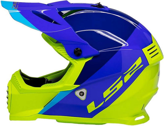 LS2 GATE LAUNCH MX HELMET - GLOSS BLUE/HI-VIZ - MOTOCROSS/OFFROAD LARGE