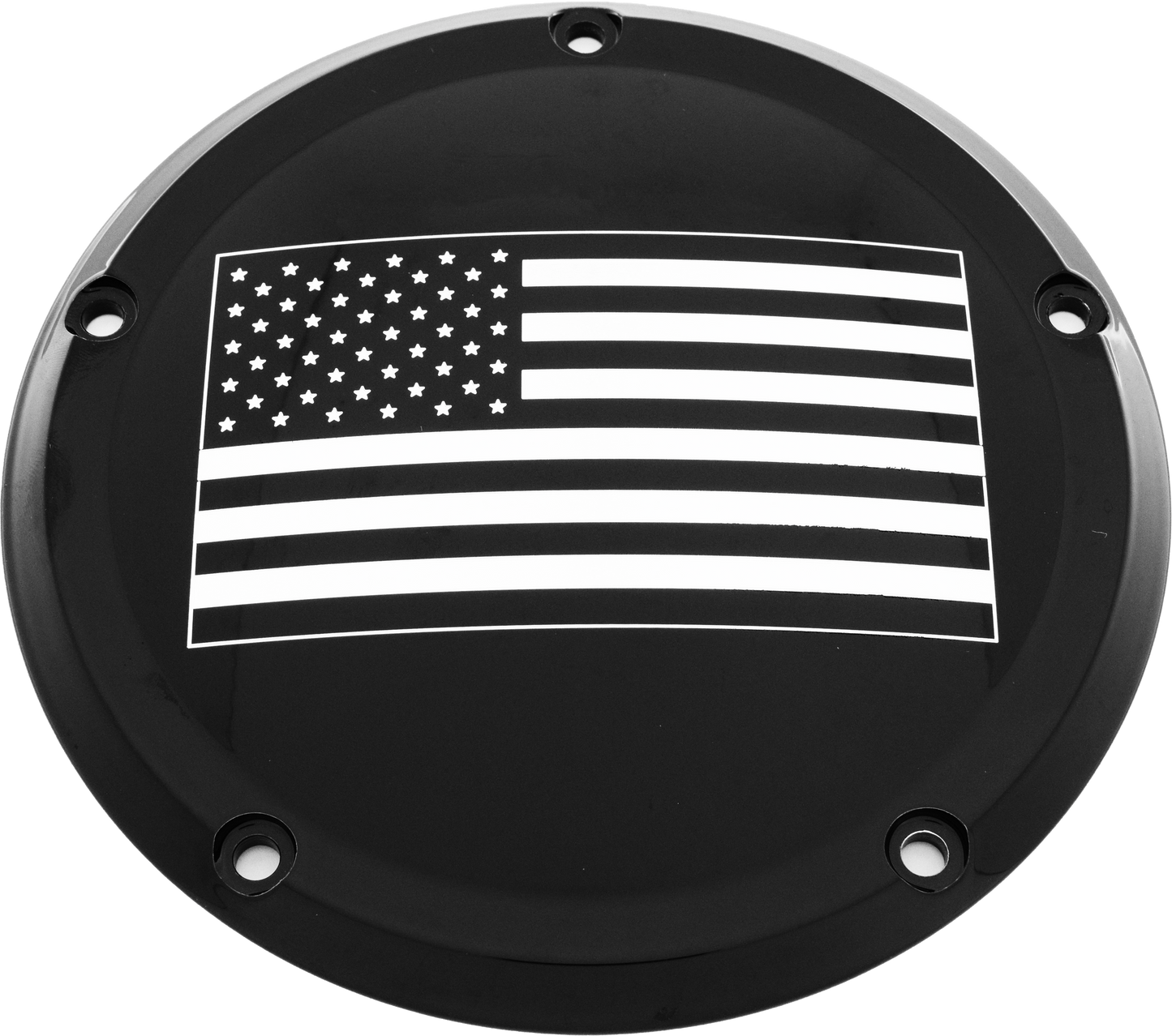 Custom Engraving 7   M8 Flt/Flh Derby Cover American Flag Black