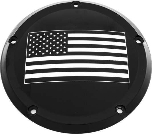 Custom Engraving 7   M8 Flt/Flh Derby Cover American Flag Black