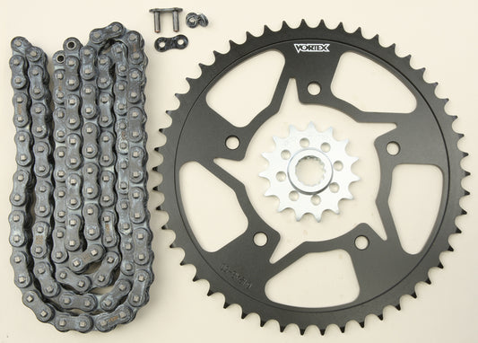 Vortex Sprocket/Chain Kit Stl/Stl 15/50T Sil Sx3 520-116L Blk