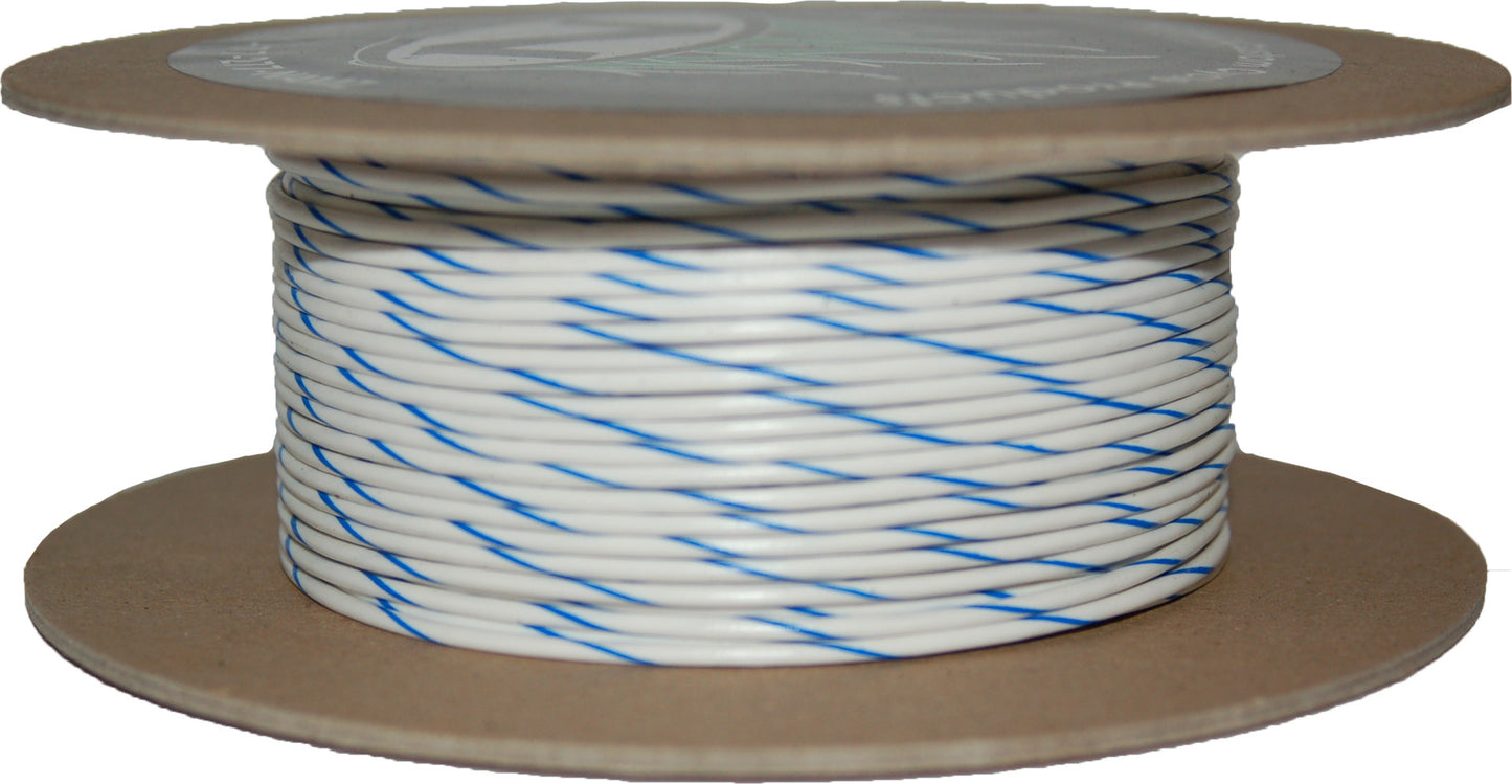 Namz Custom Cycle #18-Gauge White/Blue Stripe 100' Spool Of Primary Wire