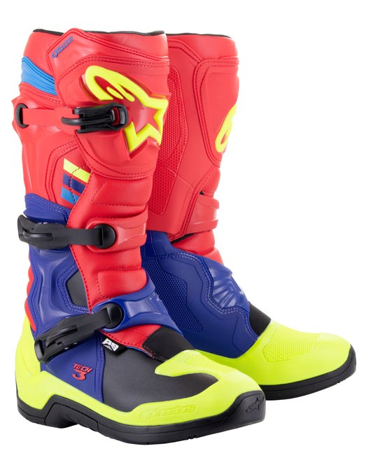 Alpinestars Tech 3 Boots Bright Red/Blue/Fluo Yel Sz 5