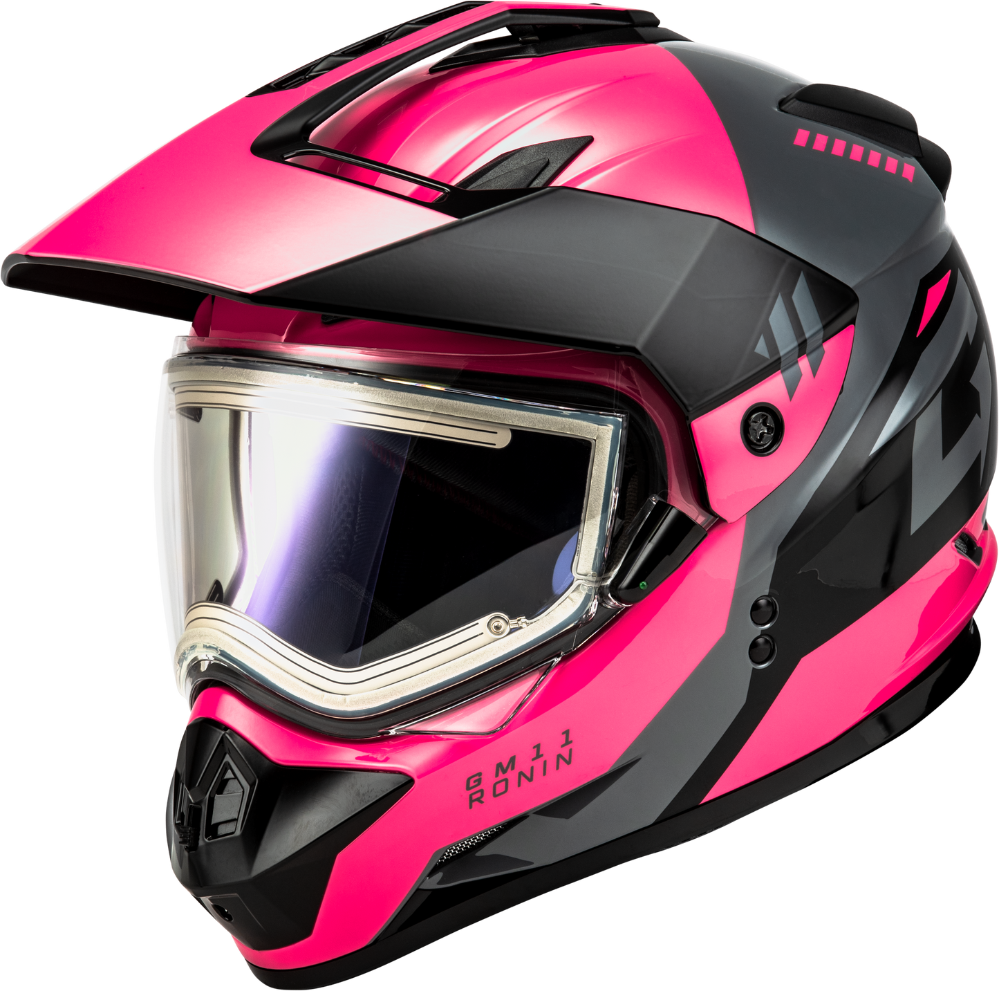 Gmax Gm-11S Ronin Snow Helmet W/ Elec Shield Black/Grey/Pink 2X