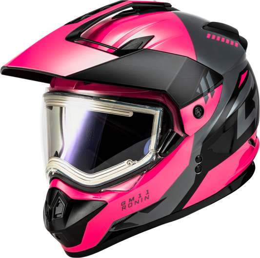 Gmax Gm-11S Ronin Snow Helmet W/ Elec Shield Black/Grey/Pink 2X