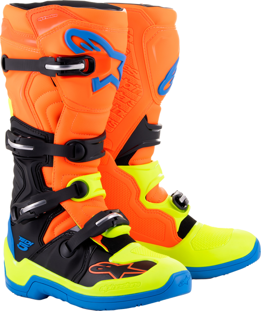 Alpinestars Tech 5 Boots Blue/Orange/Yellow Fluo Sz 6