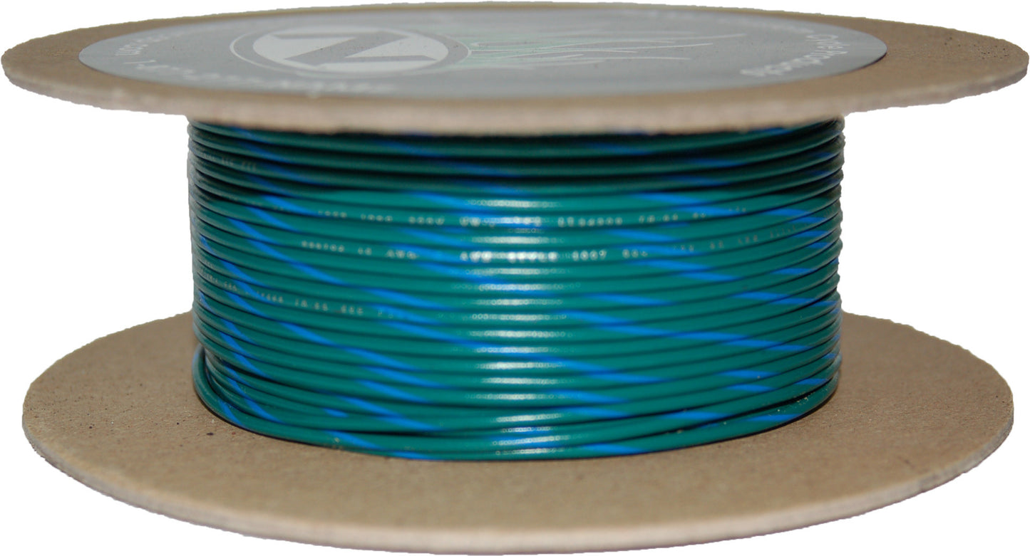 Namz Custom Cycle 100' Spool 20-Gauge Wire (Green/Blue Stripe)