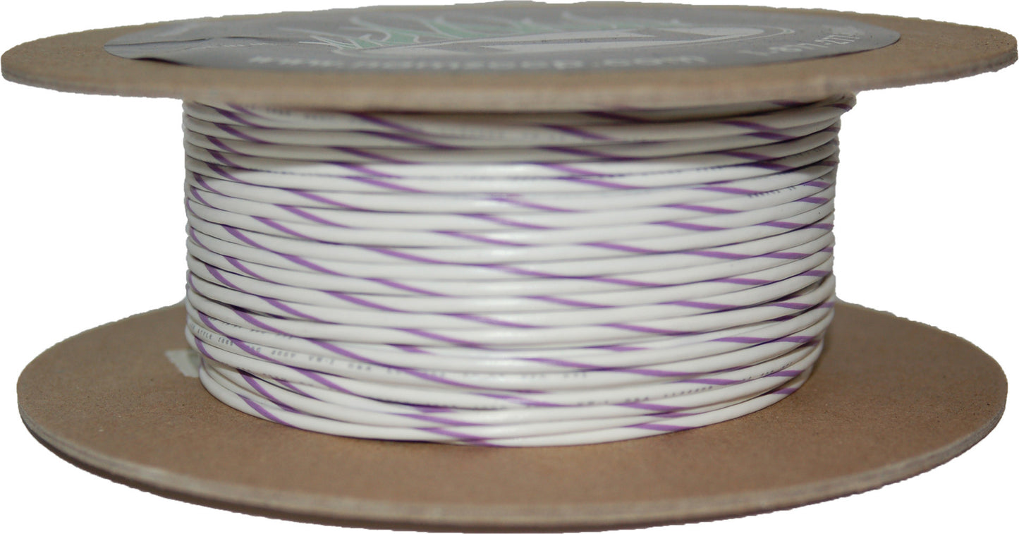 Namz Custom Cycle 100' Spool 20-Gauge Wire (White/Violet Stripe)