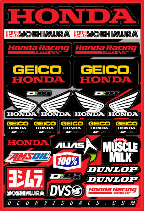 D-Cor Team Geico Honda Decal Sheet 12"X18"