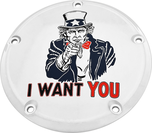 Custom Engraving 7   M8 Touring Derby Cover Uncle Sam Chrome