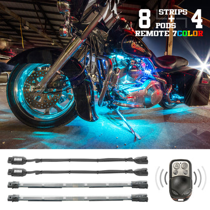 Xk Glow Multi-color Motorcycle LED Accent Light Kit w/Remote Key Fob