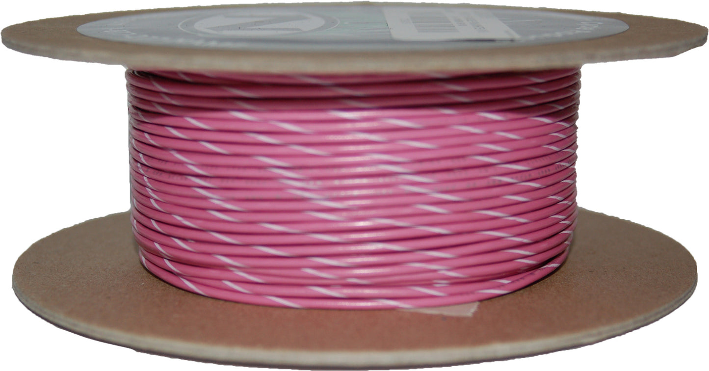 Namz Custom Cycle #18-Gauge Pink/White Stripe 100' Spool Of Primary Wire