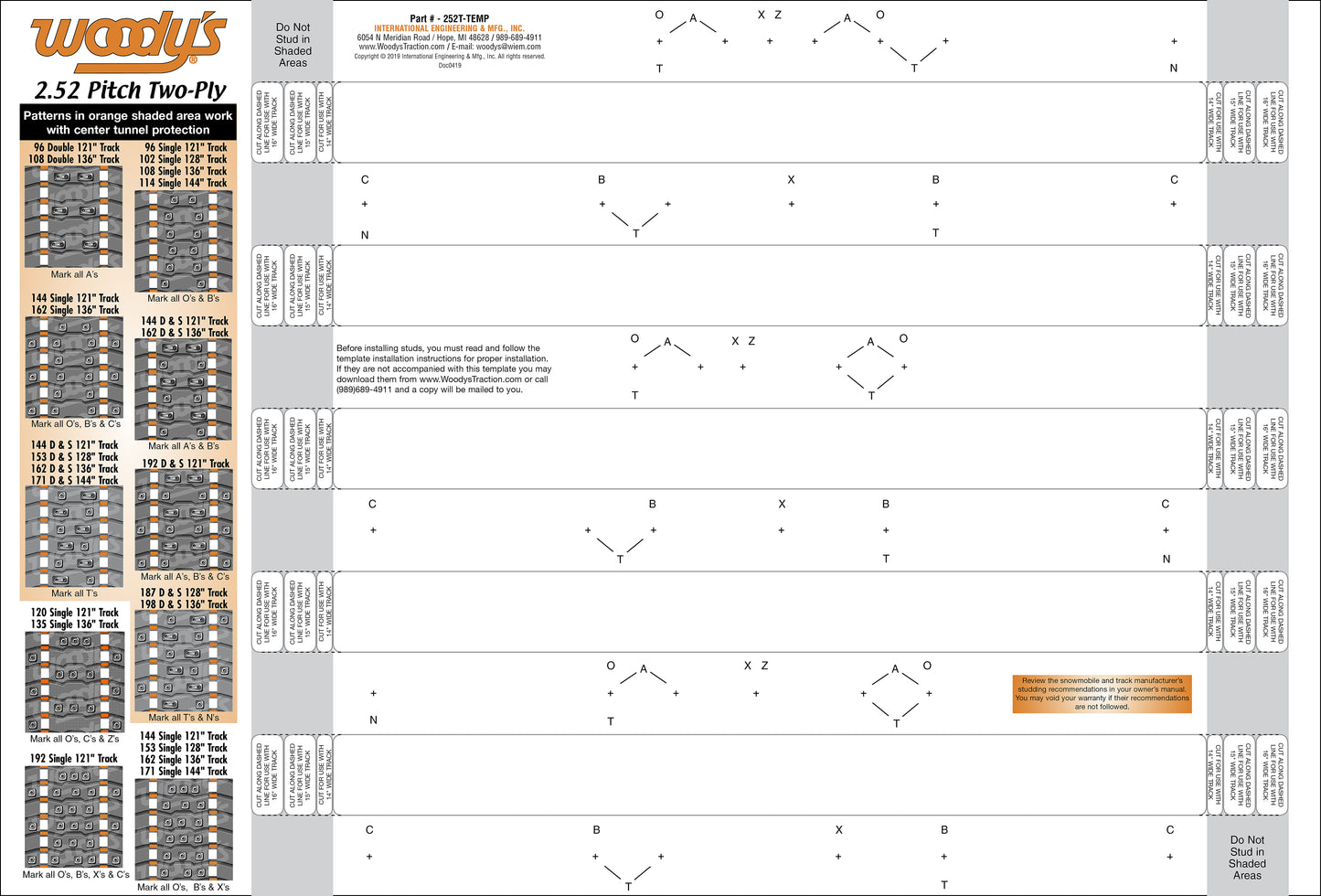 Woodys 2.52" Pitch 2-Ply Stud Template