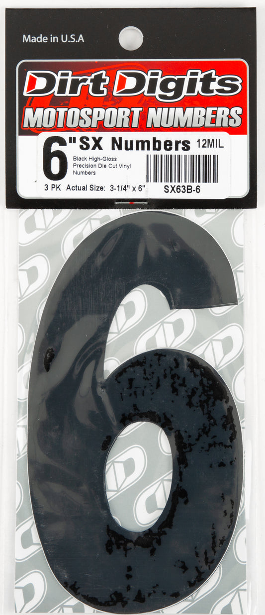 Dirt Digits #6 6" Black Super X Digits 3/Pk