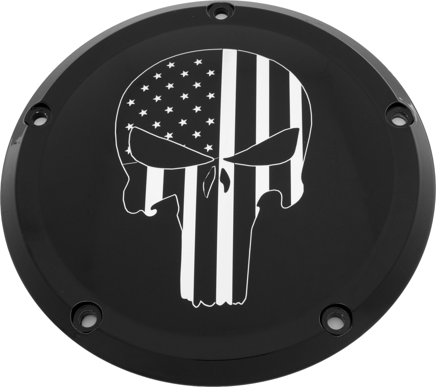 Custom Engraving 7   M8 Flt/Flh Derby Cover Punisher Black