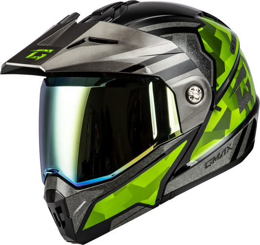 Gmax Md-74 Striker Modular Helmet W Gld Shld Blk/Slvr/Grn Mtlc 3X