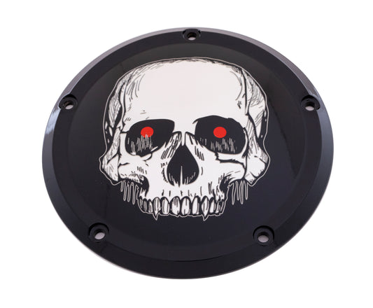 Custom Engraving 7   M8 Flt/Flh Derby Cover Skull Black