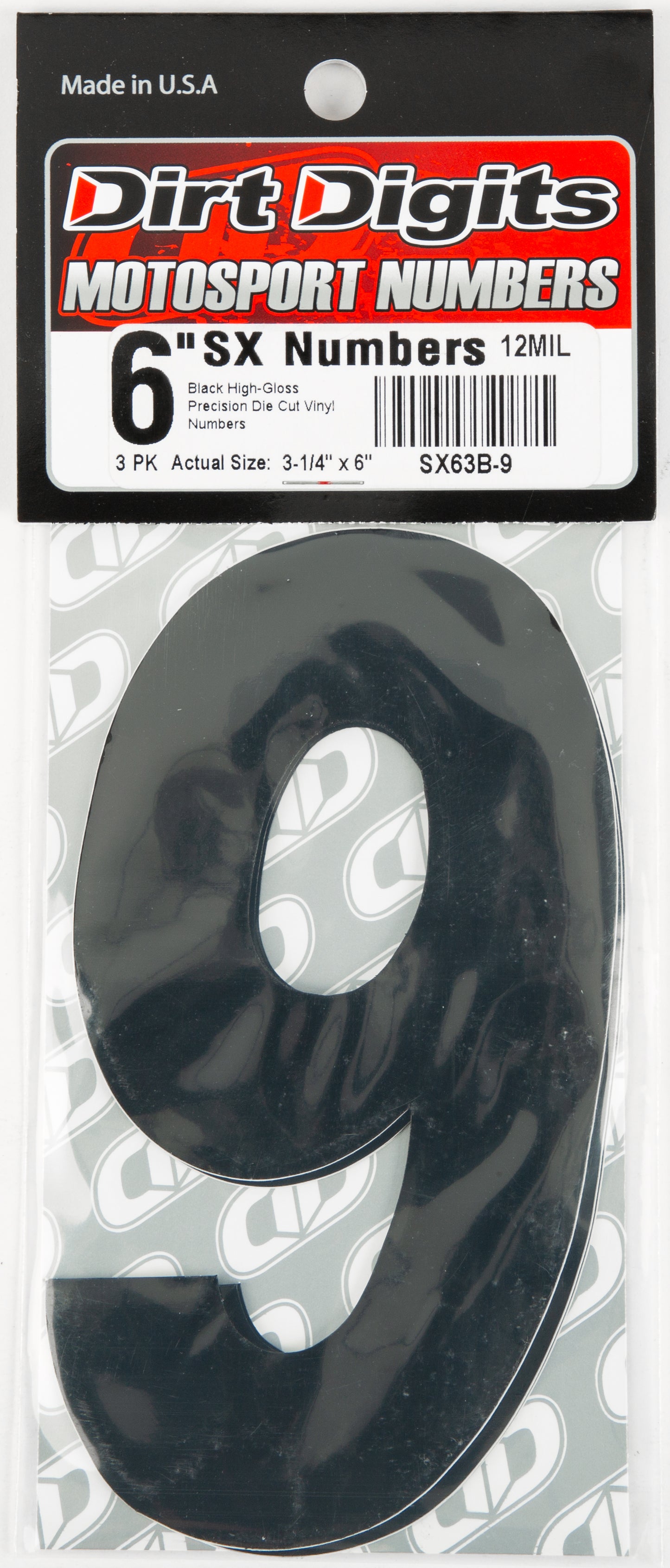 Dirt Digits #9 6" Black Super X Digits 3/Pk