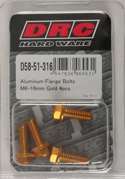 Drc Aluminum Flange Bolts Gold M6X16Mm 4/Pk