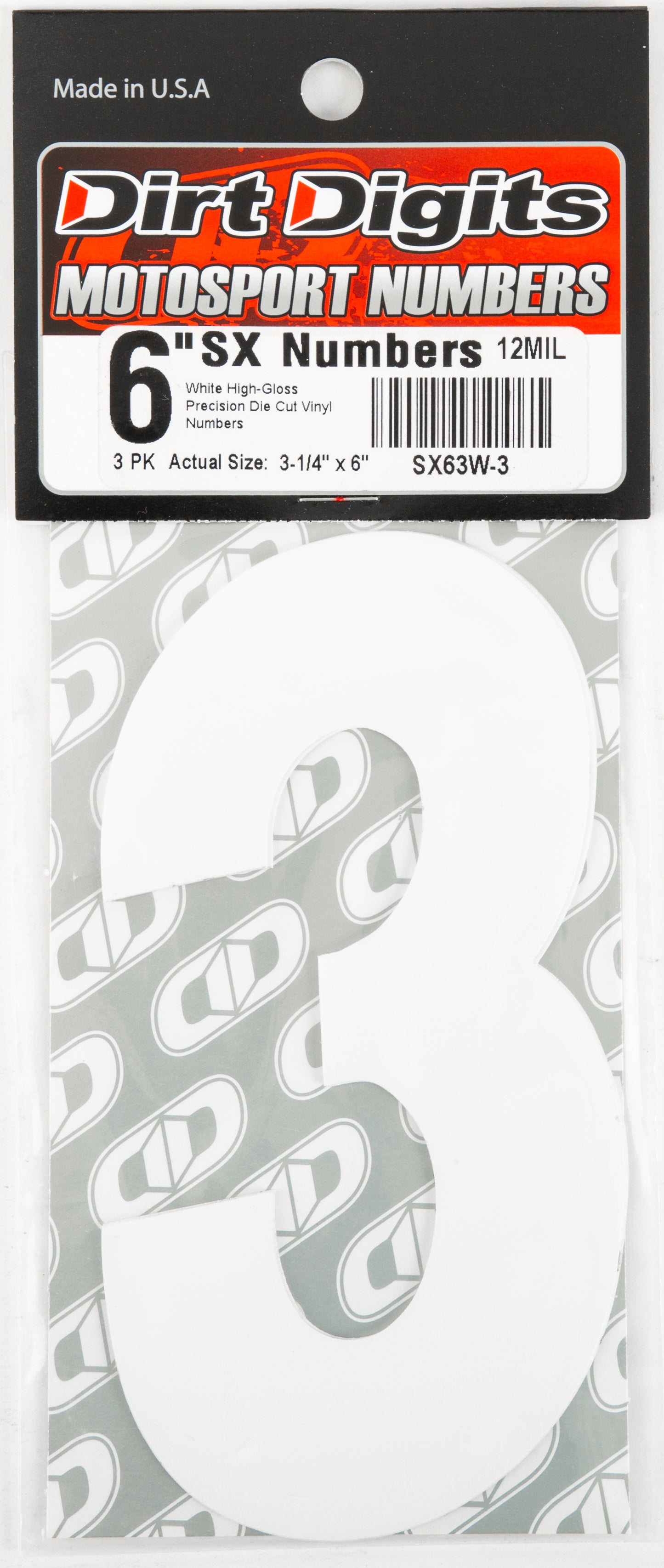 Dirt Digits #3 6" White Super X Digits 3/Pk