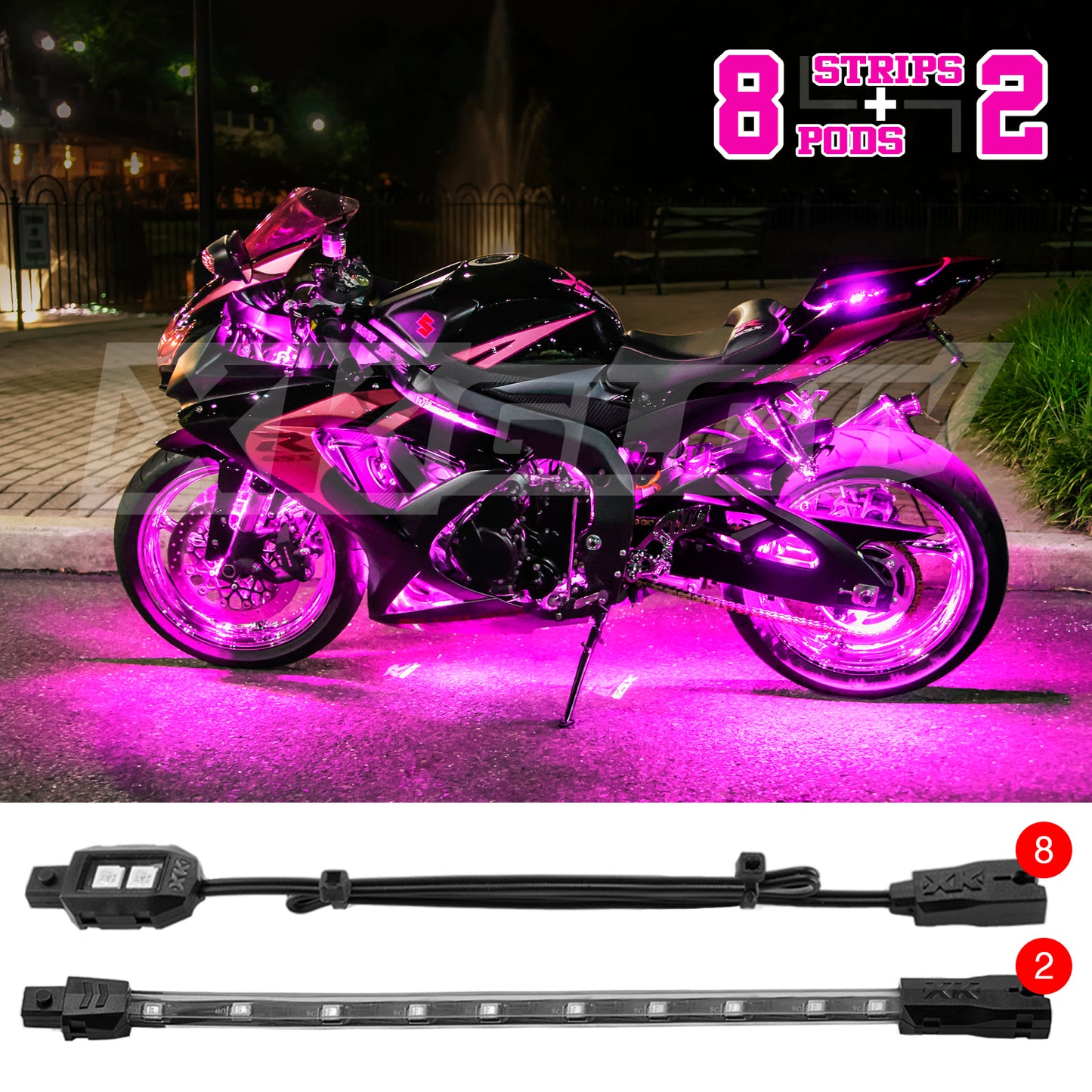 Xk Glow Single Color Motorcycle LED Accent Light Strip Kit
