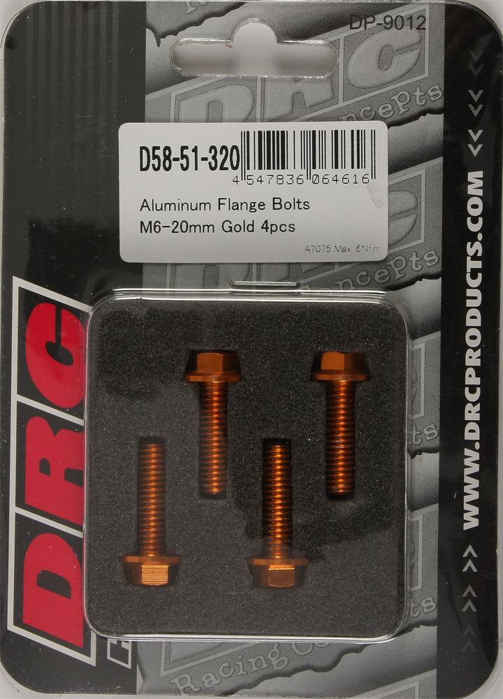 Drc Aluminum Flange Bolts Gold M6X20Mm 4/Pk